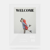 シンプルはっきりしたモダン写真結婚原稿の歓迎 アクリルサイン (正面)