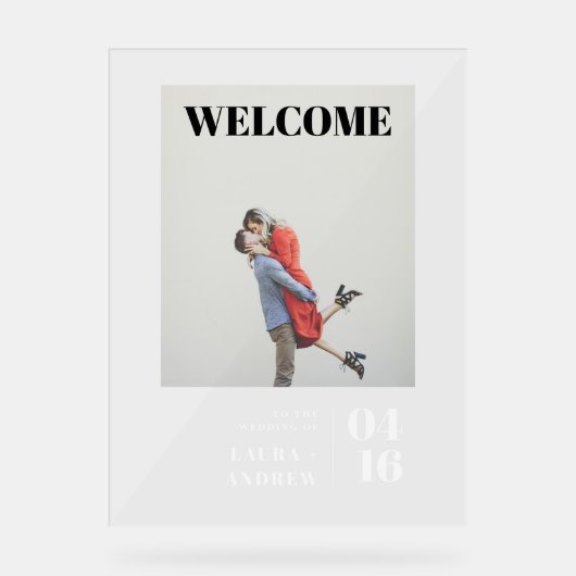 シンプルはっきりしたモダン写真結婚原稿の歓迎 アクリルサイン (正面)