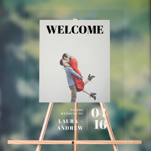 シンプルはっきりしたモダン写真結婚原稿の歓迎 アクリルサイン (ニュートラル)