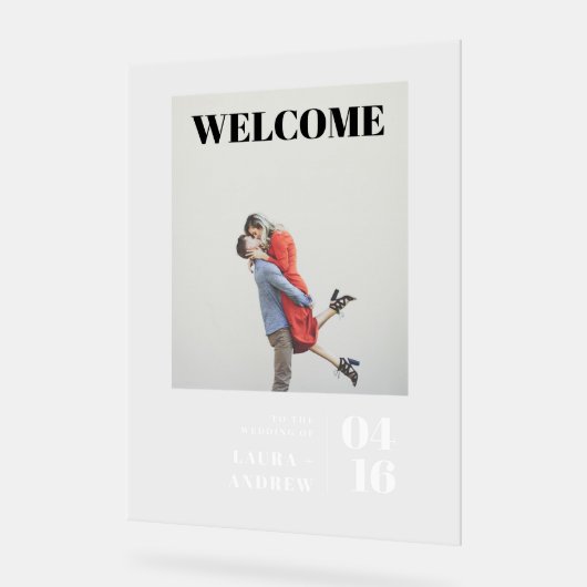 シンプルはっきりしたモダン写真結婚原稿の歓迎 アクリルサイン (傾斜)