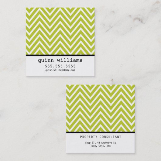 シンプルはっきりしたモダン名門私立校風のライム スクエア名刺 (正面/裏面)