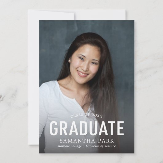 シンプルはっきりした写真卒業発表 案内状 (正面)