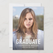シンプルはっきりした写真卒業発表 案内状 (正面)