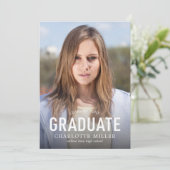 シンプルはっきりした写真卒業発表 案内状 (スタンド正面)