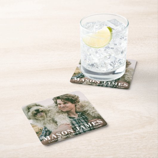 シンプルはっきりした名ガイ写真卒業 スクエアペーパーコースター (インサイチュ)