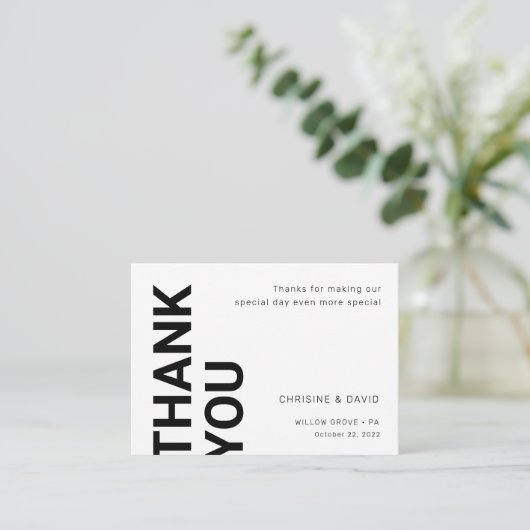 シンプルはっきりした白結婚サンキューカード エンクロージャーカード (スタンド正面)