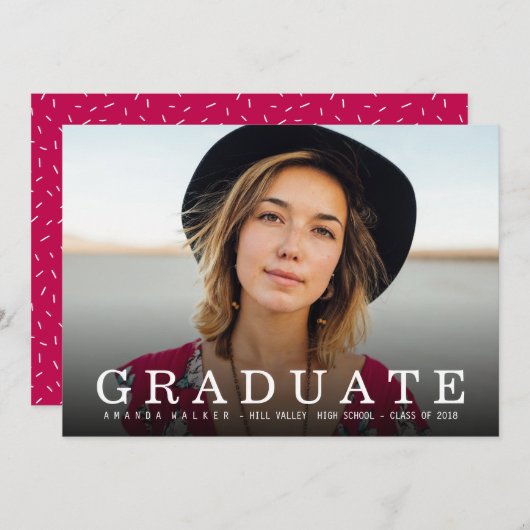 シンプルはっきりした紙吹雪卒業発表 案内状 (正面/裏面)