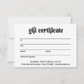 シンプルはっきりした黒モダン業ギフト証書 (裏面)