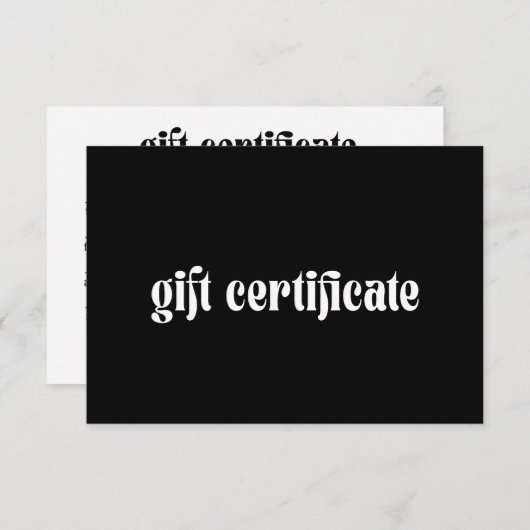 シンプルはっきりした黒モダン業ギフト証書 (正面/裏面)