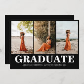 シンプルはっきりした黒文字 | 大学院フォトコラージュ 招待状 (正面/裏面)