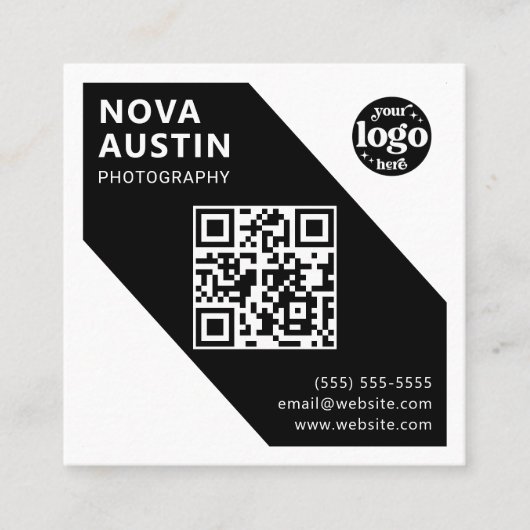 シンプルはっきりしたQRコードモダン幾何学会社 スクエア名刺 (正面)