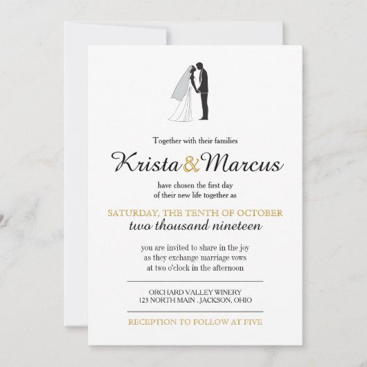 シンプルは結婚式招待状のシルエットを描きます 招待状 (正面)