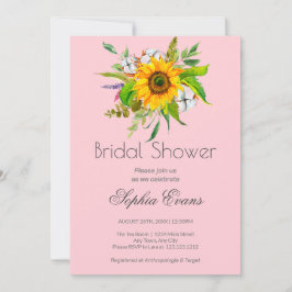 シンプルひまわり及び緑ピンクブライダルシャワー 招待状