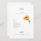 シンプルひまわり茎ホワイトブライダルシャワー 招待状 (正面/裏面)