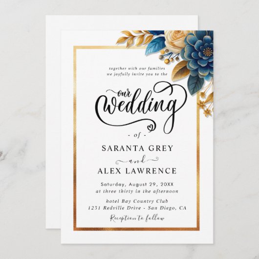 シンプルひま結婚フラワー 招待状 (正面/裏面)