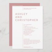 シンプルほこりっぽいバラの孤立した名結婚前式 プログラム (正面/裏面)