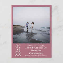 シンプルほこりっぽいバラ結婚式の日付写真を保存 ポストカード