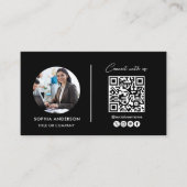 シンプルほこりっぽいブルーヘアメイクアップフォトロゴqrコードb 名刺 (正面)