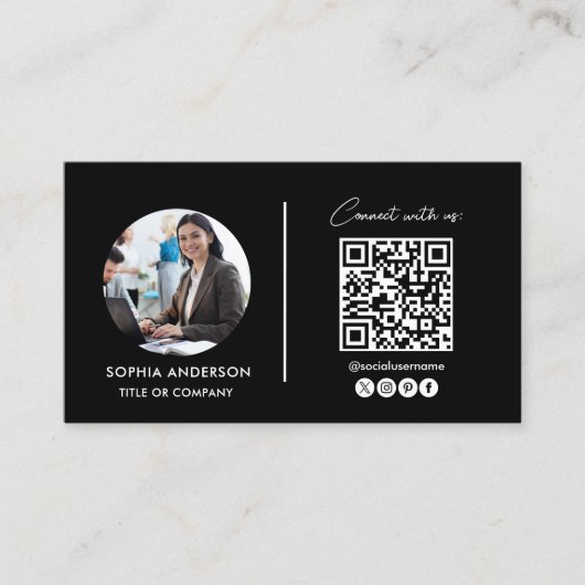 シンプルほこりっぽいブルーヘアメイクアップフォトロゴqrコードb 名刺 (正面)