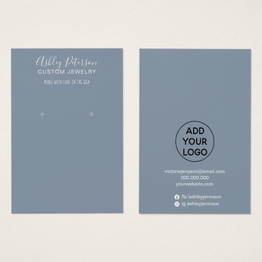 シンプルほこりっぽいブルーミニマルジュエリーイヤリング表示 (正面&裏面)