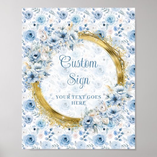 シンプルほこりっぽい青いボホの水色の花カスタム色 ポスター (正面)