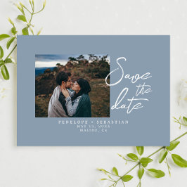 シンプルほこりっぽい青い書道房保写真結婚の セーブザデート