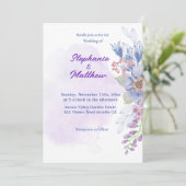 シンプルほこりっぽい青い水の色の花結婚の 招待状 (スタンド正面)