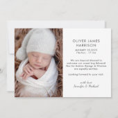 シンプルようこそ写真誕生 案内状 (裏面)