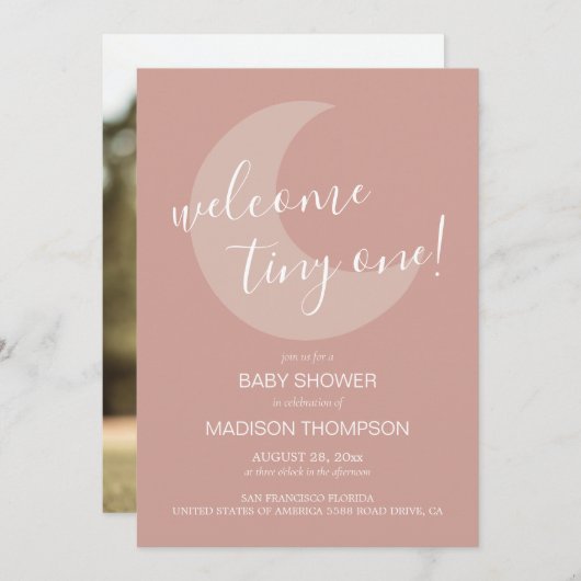 シンプルようこそ小さな1テラコッタベビーシャワー 招待状 (正面/裏面)