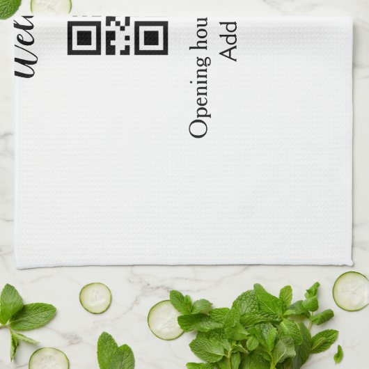 シンプルようこそ開くウェルカムバーコードQR追加の名前 キッチンタオル (折り畳み)