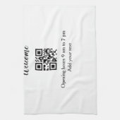 シンプルようこそ開くウェルカムバーコードQR追加の名前 キッチンタオル (縦)