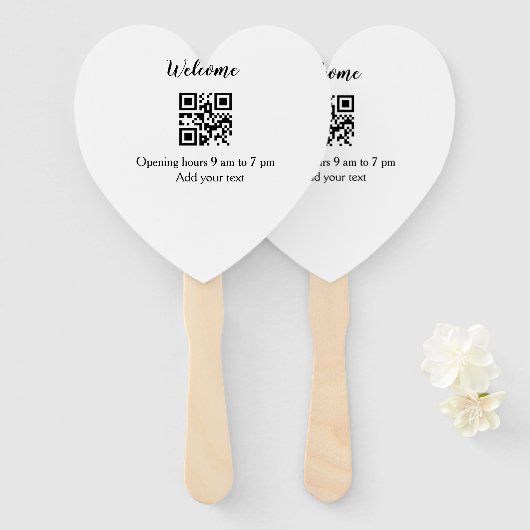 シンプルようこそ開くウェルカムバーコードQR追加の名前 ハンドファン (正面&裏面)