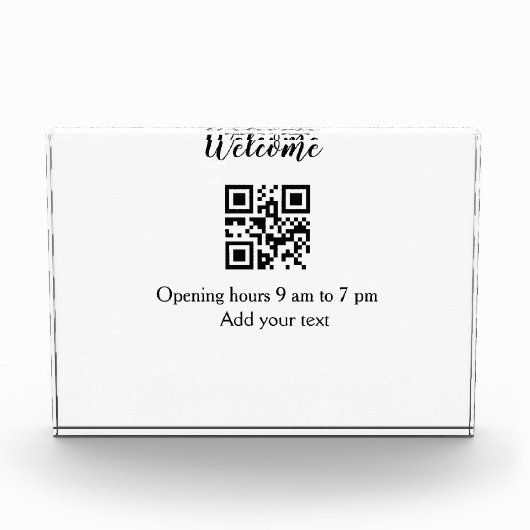 シンプルようこそ開くウェルカムバーコードQR追加の名前 フォトブロック (正面)