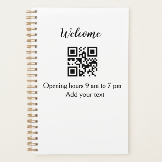 シンプルようこそ開くウェルカムバーコードQR追加の名前 プランナー手帳 (正面)