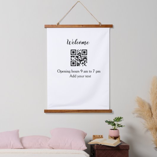 シンプルようこそ開くウェルカムバーコードQR追加の名前 吊り下げ型タペストリー (寝室)