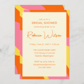 シンプルよくはしゃぐオレンジピンクカスタムブライダルシャワー 招待状 (正面/裏面)