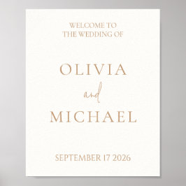 シンプルアイボリーとタンモダンの結婚歓迎サイン ポスター