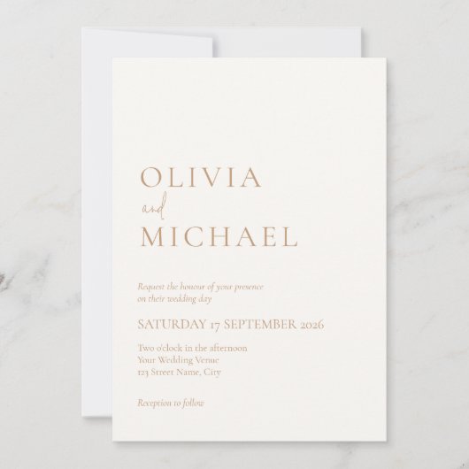 シンプルアイボリーとタンモダン結婚ズ 招待状 (正面)