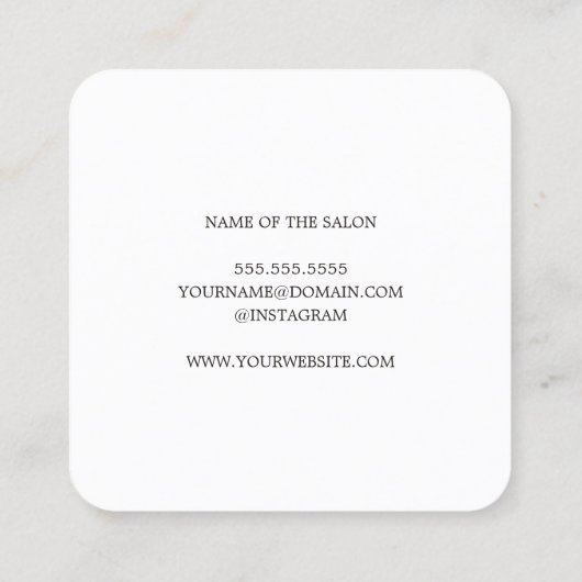 シンプルアイボリーエレガントブラックゴールデン美容師 スクエア名刺 (裏面)