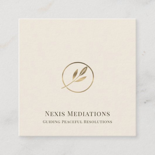 シンプルアイボリーエレガント金ゴールドリーフロゴ スクエア名刺 (正面)