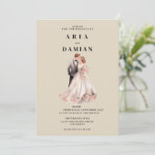 シンプルアイボリーピンクフローラカップル結婚写真 招待状 (スタンド正面)