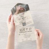 シンプルアイボリーフローラバタフライQRコードフォト オールインワン招待状 (貼ってはがせる)