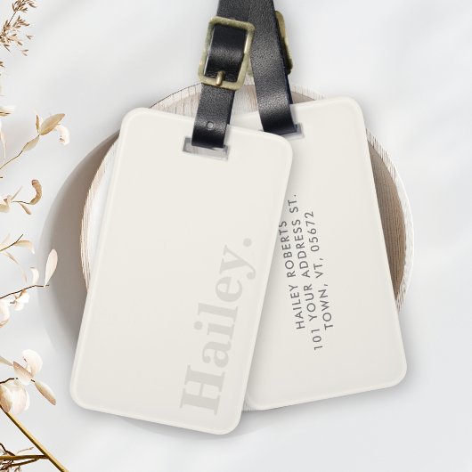 シンプルアイボリーホワイトモノグモダンラム名 ラゲッジタグ