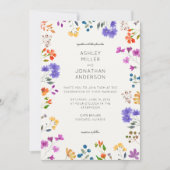 シンプルアイボリー白のタイムレス野結婚花 招待状 (正面)