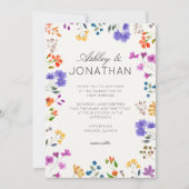 シンプルアイボリー白のタイムレス野結婚花 招待状 (正面)