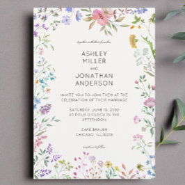 シンプルアイボリー白のタイムレス野結婚花 招待状