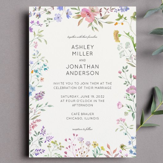 シンプルアイボリー白のタイムレス野結婚花 招待状