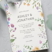 シンプルアイボリー白のタイムレス野結婚花 招待状