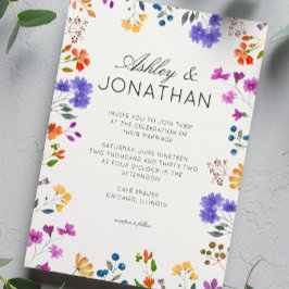 シンプルアイボリー白のタイムレス野結婚花 招待状