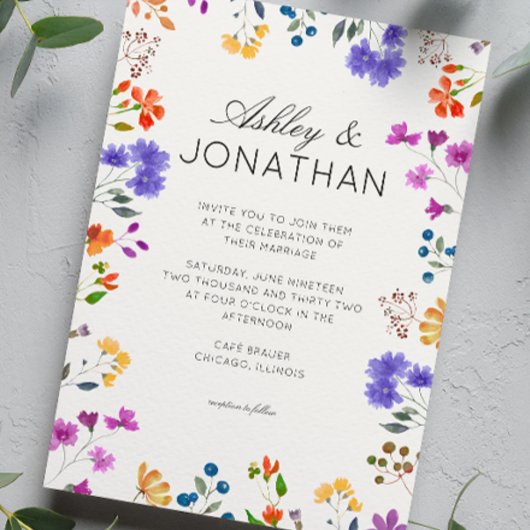 シンプルアイボリー白のタイムレス野結婚花 招待状